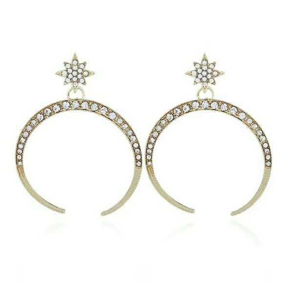 Jewelry - ❤NEW Gold Star & Moon Crystal Dangle Boho Earrings